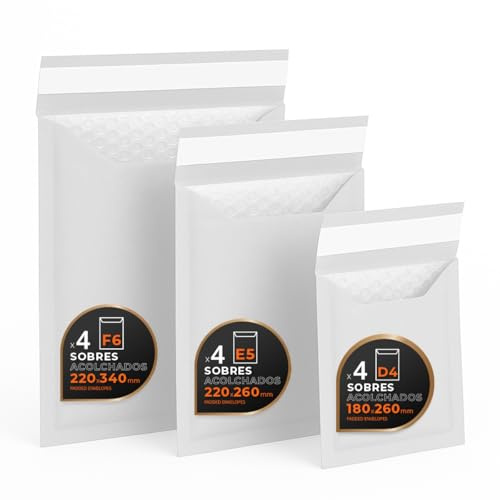 Vadderade postkuvert, flera storlekar (3 storlekar), kraft, vit eller båda – självhäftande förslutning – papperskuvert med inre bubbla, perfekt för frakt – M-pack – kontorsmaterial (vit, 12 påsar)