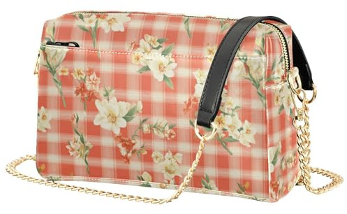 Stor Gladiolus Gingham små axelremsväskor för kvinnor veganskt läder vardaglig handväska crossbody dragkedja axelhandväska