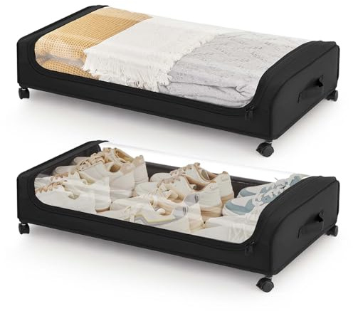 Boic 2 Pezzi Contenitori Sottoletto, 50l Contenitore Sottolettocon Ruote Con Ruote, Scatole Per Armadio Salvaspazio Organizer Sotto Letto In Metallo Per Vestiti, Scarpe, Coperte, Camera Da Letto