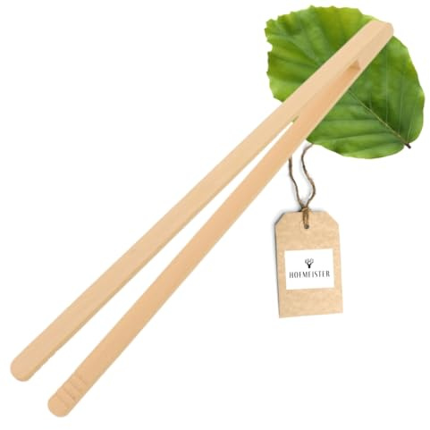 HOFMEISTER® Grillzange aus Holz, 50 cm lang, für Wurst, Steaks & Gemüse auf dem BBQ, fester Griff dank Rillen-Fräsung