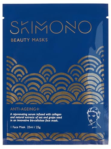Skimono Anti-Ageing Collagen Face Mask (1 Pack) Bio-Cellulose Collagen Sheet Face Mask, Powerful Hydrating Sheet Mask with Oat & Grapeseed