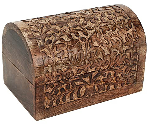 Ajuny in Legno Intagliato a Mano Decorativo Portagioie Albero della Vita Design Multiuso Tesoro Organizzatore Viaggio Ricordo Portagioie Orologio Scatola Regali 9x6 pollici