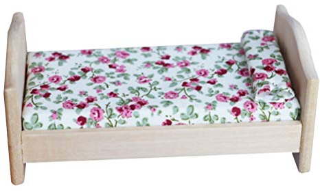 Healifty Puppenhaus Bett Holz Mini Puppen Holzmöbel Einzelbett Miniatur Möbel Modell Spielzeug 1: 12 Puppenhaus DIY Schlafzimmer Wohnzimmer Zubehör Mikrolandschaft Dekoration