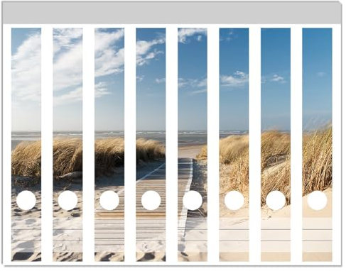 Wallario Ordnerrücken Sticker Auf dem Holzweg zum Strand - Größe 8 Stück, Rückenschilder für 8 schmale Ordner, Klebeetiketten