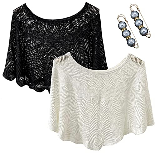 WALLDOR Gestrickter Sonnenfester Schal, Hohlgestrickter Schal für Damen, Kühler Kapuzenschal aus Eisseide, Offenes Strickoberteil mit lockerem Schal (A 2PACK), L