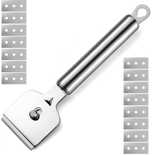 Yoezuo Edelstahl Ceranfeldschaber, Schaber Ceranfeld mit 15Pcs Ersatzklingen Glaskeramik Schaber Kochfeldschaber für Reinigung Von Backofen, Induktionskochfeld, Herd, Silver