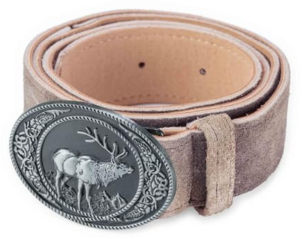 Herren Trachtengürtel Hirsch - klassischer Echtleder Lederhosen-Gürtel mit Metallschnalle - Steiermark Gürtel (54/56)