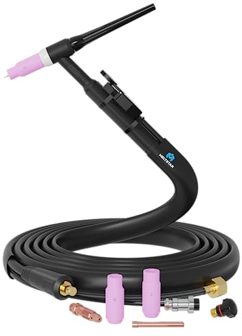 MELTSTAR WIG Schweißbrenner WP17 SR17, Tig-Brenner 4 Meter, 150 Ampere, luftgekühlt, mit Maschinenanschluss SK25(9mm) Dorn, mit M16*15 Gasanschlussgewinde, sowie 2-poligem