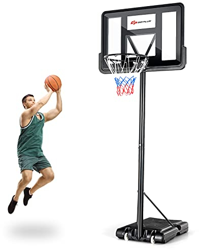 GOPLUS Basketballständer, Basketballanlage höhenverstellbar 130-305cm, Korbanlage Standfuß mit Wasser oder Sand, Basketballkorb mit Ständer für Jugendliche, Erwachsene