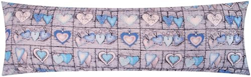 Heubergshop Seersucker Seitenschläferkissen Bezug 40x145cm - Landhaus, Grau, Blau - 100% Baumwolle Kissenbezug (358/2)