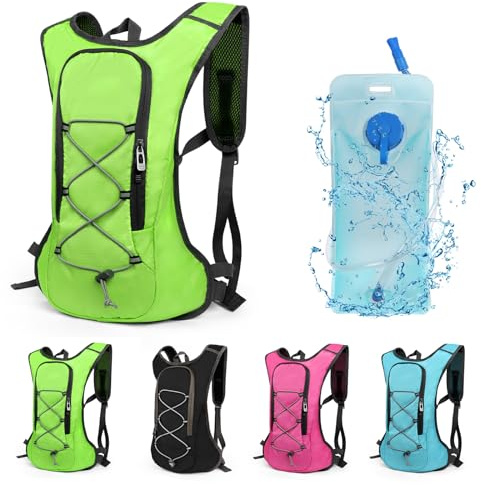 Lollanda Mochila para bicicleta, mochila de senderismo, pequeña, resistente al agua, para hombre y mujer, para ciclismo, camping, correr, Mochila de hidratación verde 2L, （43*28*8)