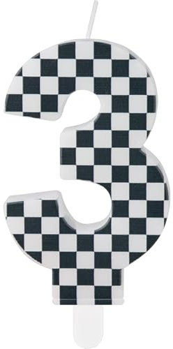Racing Cars Birthday Candles With Black and White Stripes, Themed Party Decorations, Number 3 Cake Topper for Girls Boys 3rd Birthday Party Supplies