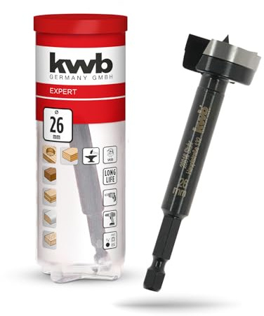 kwb Broca Forstner de 26 mm de diámetro (para madera, cabeza forjada, afilado especial, agujeros rápidos y sin desgarros, punta central rectificada en 4 lados, para destornilladores y taladros