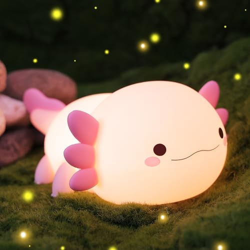 Attivolife Axolotl Night Light, Cute Kids Silicone Nursery Lamp, Touch Timer Dimmable Rechargeable LED Nightlight, Soft Toddler Feeding Room Bedside Decor, Best Kids Baby Girls Boys Women Gifts