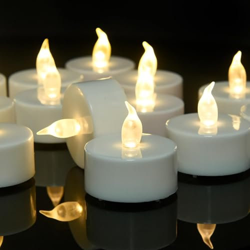 CANDLELAS LED Teelichter Flammenloses Kerzen, 12 Stück Realistische Flamme Helle Blinkend Teelicht, Langlebig Led Teelichte für Dekoration Hochzeit Festival Parteien Hauptdekorationen (Warmes Weiß)