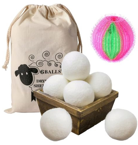 6 x Dryer Balls for Tumble Dryers, 6 cm, 100% Pure Sheep's Wool, Dryer Balls, Down Jacket, Natural Fabric Softener, Dryer Ball, Antistatic Drying Time Shortened, with Storage Bag