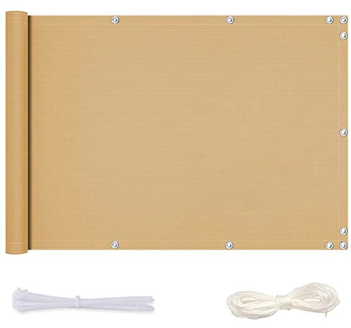 Revestimiento de balcón, 60 x 100 cm, resistente a la intemperie, protección duradera para jardines, color beige, incluye ojales, bridas de nailon y cordón