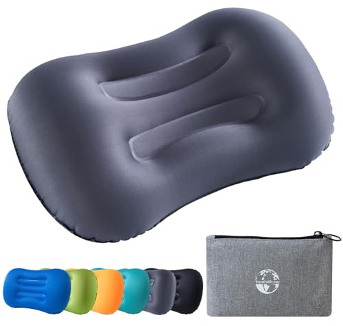 JetsCush Cuscino da Campeggio Leggero e Compatto, Gonfiabile Mare e Cuscino Spiaggia da Viaggio con Supporto Ergonomico, Campeggio Accessori, Accessori Viaggio e Trekking (Grigio)
