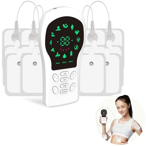 EMS Muscle Stimulator with 4 Electrodes, Portable Dual Channel Electric Muscle Stimulation Device,Rechargeable Muscle Trainer for Full Body Fitness, Muscle Toning & Relaxation