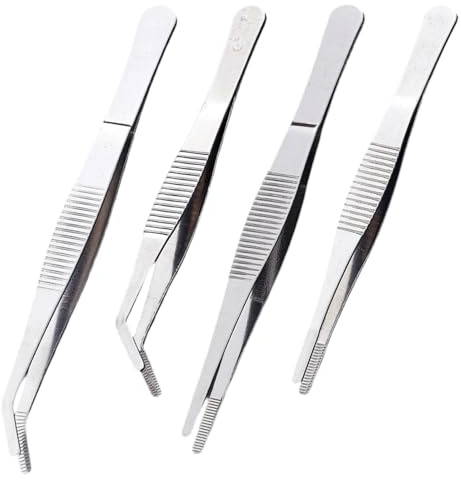 4 stycken pincettset i rostfritt stål, med rak och böjd spets i 12,5 cm och 14 cm, robusta förstärkta pincetter för elektronik, laboratorium, akvarium, modelltillverkning, kosmetika och hantverk