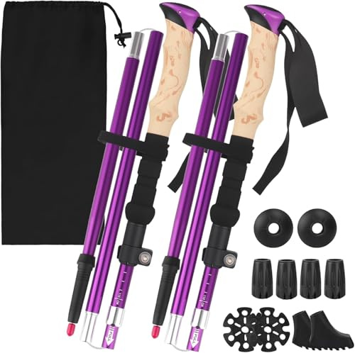 Bastoni da Trekking Alluminio,bastoncini da passeggio pieghevoli 115-135 cm,bastoncini da nordic walking,per donna e uomo,leggeri ed estensibili,con 5 Paia di Cuscinetto,per trekking ed escursionismo