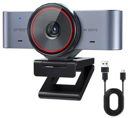 EMEET C960 Ultra Webcam 4K para PC/Mac, Sensor 1/1.5, Enfoque Automático, Cuerpo de Metal, Modo Pizarra, Tapa de Privacidad, 2 Micrófonos, Cámara Web USB para Streaming, Teletrabajo, Conferencias