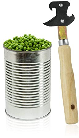 Metaltex 250330 Ouvre-boîte en acier inoxydable, manche en bois