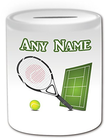 Personalisiertes Geschenk – Tennis Spardose (Sport Design Thema, weiß) – alle Nachricht/Name auf Ihre einzigartige – Linon Schläger Ball