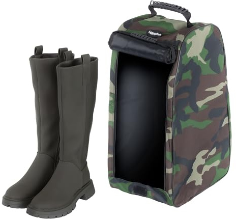 Fineway Wellington Boot Bag - Waterproof and Durable Welly Boot Bag with Full Length Reinforced Zip, Base Mesh, Vent, Carry Handle -Travel Hiking Shoe Bag - Folds Flat for Easy Storage - Camouflage