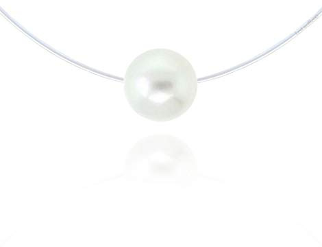 Collier Invisible - Finition Argent 925 (poinçon) - Perle Nacrée Blanche - Fil en Nylon/Fil de Pêche Invisible (38)