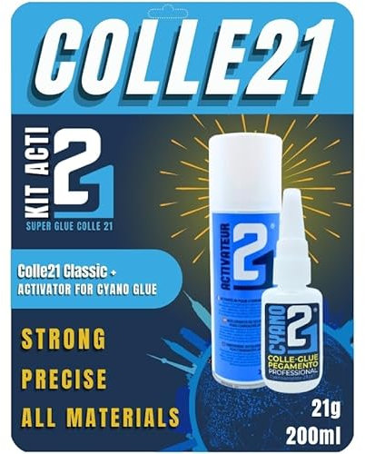 KIT ACTI Superglue COLLE21 + Activateur Spray 200ml – Collage Rapide, Précis et Ultra-Résistant pour Modélisme et Bricolage