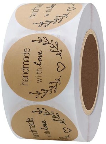 Hylabelest Olivenzweig-Aufkleber aus natürlichem Kraftpapier, handgefertigt, 3,8 cm, rund, insgesamt 500 Etiketten auf einer Rolle