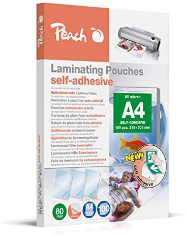 Peach lamineringsfolier A4-80 mic – 100 fickor – självhäftande baksida – lämplig för selfmade bilder eller skyltar etc. – lämplig för alla laminatorer – S-PP080-17 | Premium lamineringsfickor med självhäftande baksida DIN A4, för skyltar, transparent, universellt kompatibel, S-PP080-17