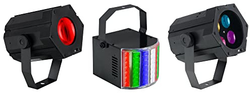 Showlite L-83 USB-Partylight Set - 3er Set bestehend aus Burst-, Derby- und Gobo-Partylight - Bewegte RGBW-Lichteffekte für Partyraum, Gartenparty und mobile DJs - Stromversorgung über USB-Netzteil
