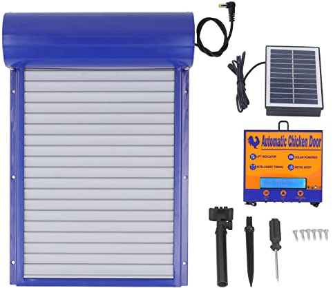 Automatische Hühnerstalltür, Solarbetriebener Hühnerklappe Türöffner Rolladen Tür mit Lichtsensor LED-Anzeige Anti Pinch Aluminium Stalltür Rollladentür
