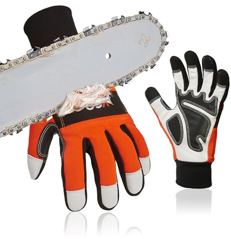 Vgo... 1Paar Kettensägenhandschuhe,12-Schicht Kettensägenschutz,Sicherheit Ziegenleder Arbeitshandschuhe,Mechanikerhandschuhe(GA9767CS)