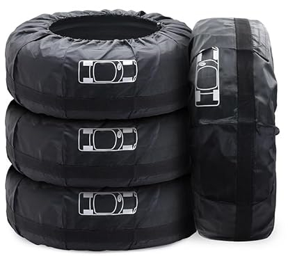Reifentasche 1/4PCS Auto Ersatz Reifen Abdeckung Fall Polyester Auto Rad Reifen Lagerung Taschen Fahrzeug Reifen Zubehör Staub-Beweis Schutz Styling (Color : 4pcsBlack 16-20 inch)