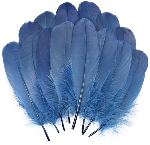 THARAHT 120pcs Navy Goose Feathers Natural Bulk 6-8 inch 15-20cm for Crafts DIY Cosplay Wedding Party Halloween Decoration Goose Nagoire Feathers