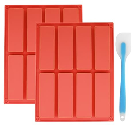 SHBAOCH 2 Piezas Moldes Para Barritas, Molde De Silicona Rectangular 8 Cavidades una Espátula de Silicona para Energéticas Granola Chocolate Pasteles(Marrón)