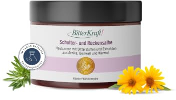 BitterKraft! Axel- och ryggsalva Hildegard von Bingen 100 ml – örtsalva med arnika, malört & oljor från rosenblad, rosmarin & havtorn – muskelavslappning – 100% natur