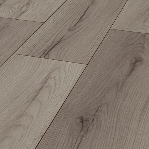 HORI® Laminat-Boden Dielen Bodenbelag XXL - Hochwertiger Laminatboden für eine moderne Raumgestaltung | Strapazierfähig und pflegeleicht | viele Dekore wählbar | | 1380 x 326 mm | Eiche Grau