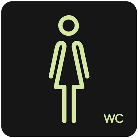 N.I.Edit.H - Cartel WC/Placas PVC negro con vinilo fotoluminiscente/Brillan en la oscuridad/Hombre, Mujer, Minusválidos, WC/Cartel luminoso (Mujer)