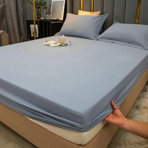 Stfery Bettlaken 220X200, Bambusfaser Spannbetttücher Einfarbige Farbe Spannbettlaken Hell Grau Blau
