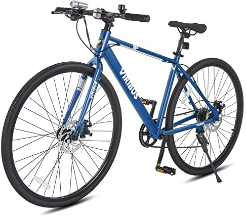 VIRIBUS Hybrid Bikes, 28 inch Mens Bike with Lightweight Aluminum Frame, 700C Bikes for Men, 7 Speed Vintage Hybrid Bicycles for City Commuters, Adult Road Bike Male for Fitness, Blue