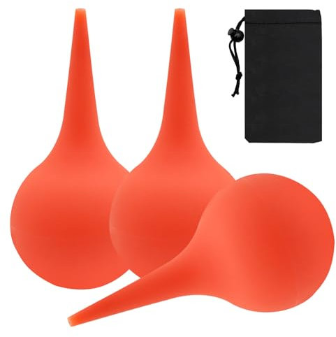 BORISCA 90ml Ohrendusche, 3 Stück Ohrenreiniger Erwachsene Ohrenspritze Kinder Ohrdusche Ohrspülung mit Aufbewahrungsbeutel Ohren Reinigung set zum Reinigen der Ohren (Rot)