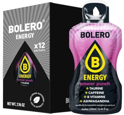 Bolero Energy 7 g x 12 sachets | Boisson en poudre sans sucre | Végan & sans gluten | Pour un mode de vie actif (12x7g, Power Punch)