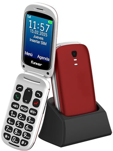 Funker E300 Max Audio 3 4G, Telefono movil tapa fácil de usar, Teclas y Pantalla grandes, AudioPRO compatible con audífonos, volumen muy fuerte con Amplificador, Configuración Remota, Botón SOS (Rojo)