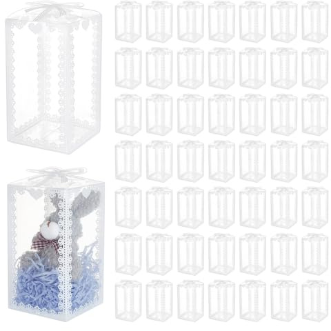 BENECREAT 50 Caja de Regalo de PVC Transparente de 8x8x15cm, Cajas de Regalo Transparentes con Diseño de Lazo Rectangular para Dulces Y Chocolates., Embalaje de Regalo para Festivales