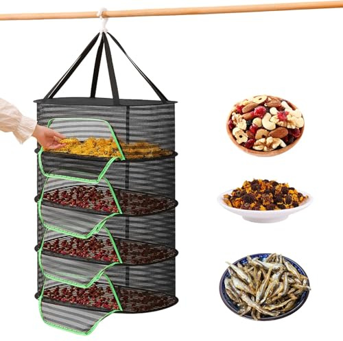 dellyy 4 Strati Rete Essiccazione, 80 x 60cm, Pieghevole Rete Essiccazione, Sospesa Rete Asciugatura, con Chiusura Lampo, Essiccatore per Erbe, Appendere Essiccatore per Fiori, Frutta, Verdura, Erbe