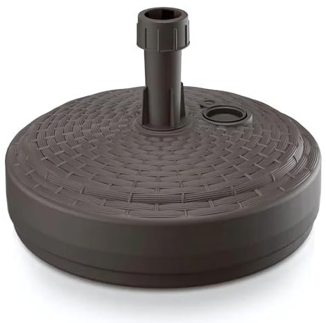 GARDENIX Pied de Parasol Rond, Marron, Aspect rotin, en Plastique, remplissable avec du Sable, de l'eau, des graviers pour Le Jardin, la Plage, la terrasse